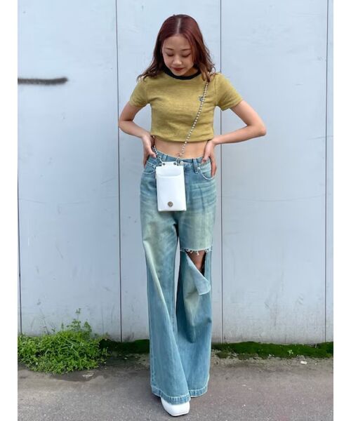 EVRIS（エヴリス）の「ボーダーコンパクトTシャツ（Tシャツ/カットソー・レディース・レッド/イエロー/ベージュ/ブラック・FREE）」の13枚目の写真