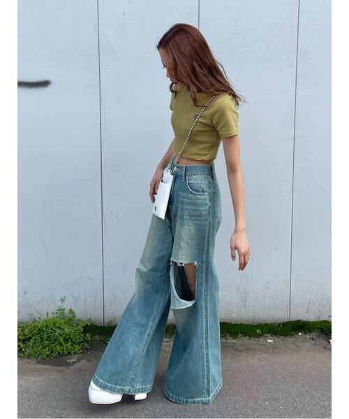 EVRIS（エヴリス）の「ボーダーコンパクトTシャツ（Tシャツ/カットソー・レディース・レッド/イエロー/ベージュ/ブラック・FREE）」の15枚目の写真