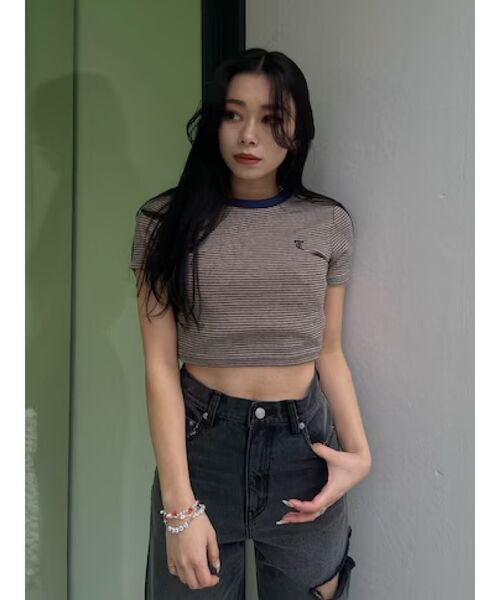 EVRIS（エヴリス）の「ボーダーコンパクトTシャツ（Tシャツ/カットソー・レディース・レッド/イエロー/ベージュ/ブラック・FREE）」の16枚目の写真