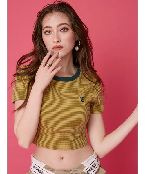 EVRIS（エヴリス）の「ボーダーコンパクトTシャツ（Tシャツ/カットソー・レディース・レッド/イエロー/ベージュ/ブラック・FREE）」の21枚目の写真