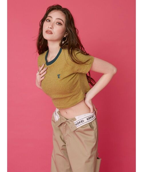 EVRIS（エヴリス）の「ボーダーコンパクトTシャツ（Tシャツ/カットソー・レディース・レッド/イエロー/ベージュ/ブラック・FREE）」の22枚目の写真