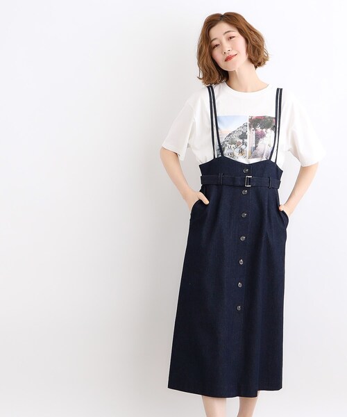 grove（グローブ）の「◆デニムアソート麻調サス付きスカート（スカート・レディース・ベージュ/ネイビー/カーキ/ブラック・01/02/03/04/05）」の4枚目の写真