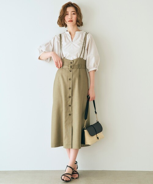 grove（グローブ）の「◆デニムアソート麻調サス付きスカート（スカート・レディース・ベージュ/ネイビー/カーキ/ブラック・01/02/03/04/05）」の3枚目の写真