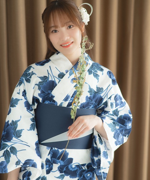 下駄付き平帯ゆかた5点セット】浴衣・平帯・腰紐2本・下駄《