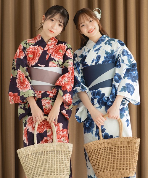 下駄付き平帯ゆかた5点セット】浴衣・平帯・腰紐2本・下駄《