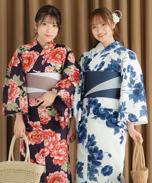 下駄付き平帯ゆかた5点セット】浴衣・平帯・腰紐2本・下駄《