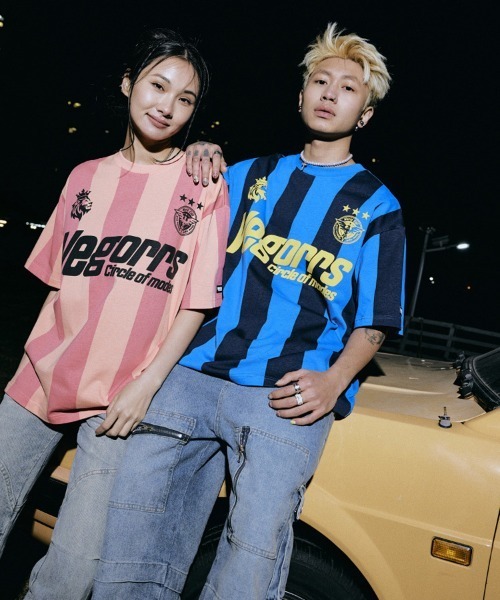 Ressaca(レサーカ)の「オーバーサイズ ユニフォームデザイン ロゴプリントストライプゲームシャツ ブロークコア(Tシャツ/カットソー・メンズ・ブルー/オレンジ・M/L/XL)」の12枚目の写真