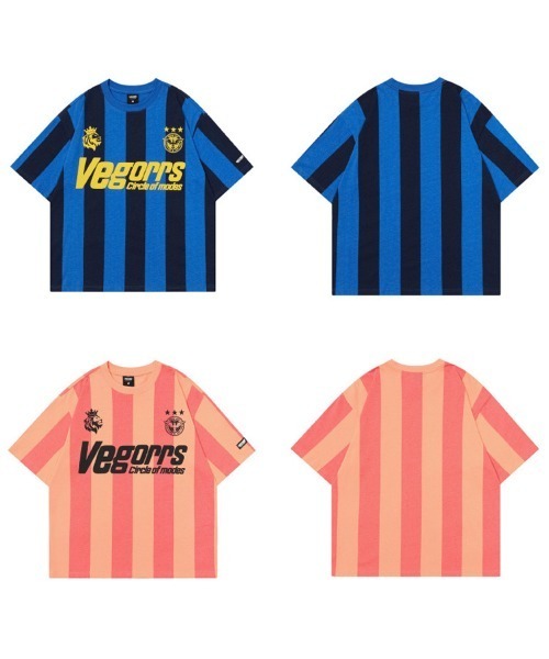 Ressaca(レサーカ)の「オーバーサイズ ユニフォームデザイン ロゴプリントストライプゲームシャツ ブロークコア(Tシャツ/カットソー・メンズ・ブルー/オレンジ・M/L/XL)」の3枚目の写真