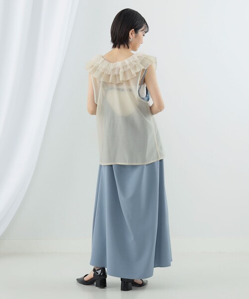 Ray BEAMS(レイビームス)の「Ray BEAMS / ラッフルカラー シアー ノースリーブ トップス(シャツ/ブラウス・レディース・ホワイト系その他6/ブラック・ONE SIZE)」の5枚目の写真