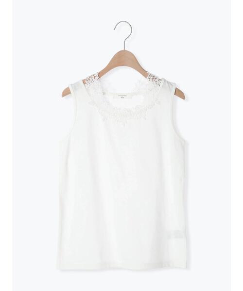 Samansa Mos2 blue(サマンサモスモスブルー)の「花レース付タンク(Tシャツ/カットソー・レディース・オフホワイト/ブラック・F)」の9枚目の写真