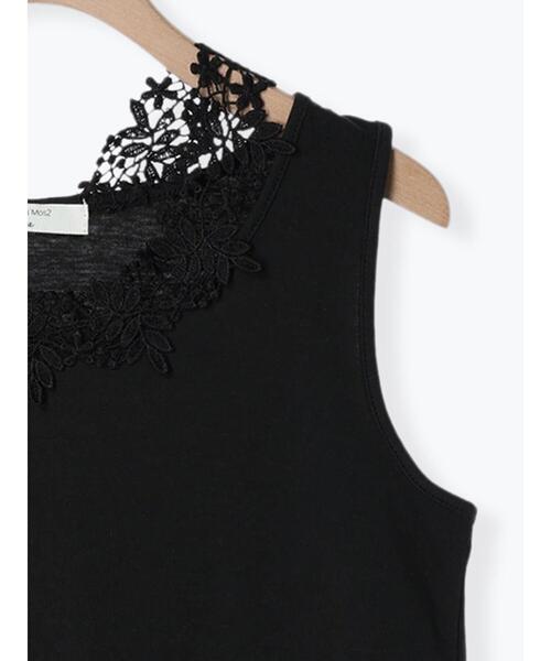 Samansa Mos2 blue(サマンサモスモスブルー)の「花レース付タンク(Tシャツ/カットソー・レディース・オフホワイト/ブラック・F)」の3枚目の写真