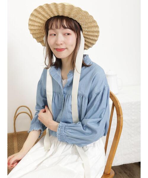 Samansa Mos2（サマンサ モスモス）の「◎デニム前開きギャザーブラウス（シャツ/ブラウス・レディース・ブルー/サックスブルー・F）」の3枚目の写真