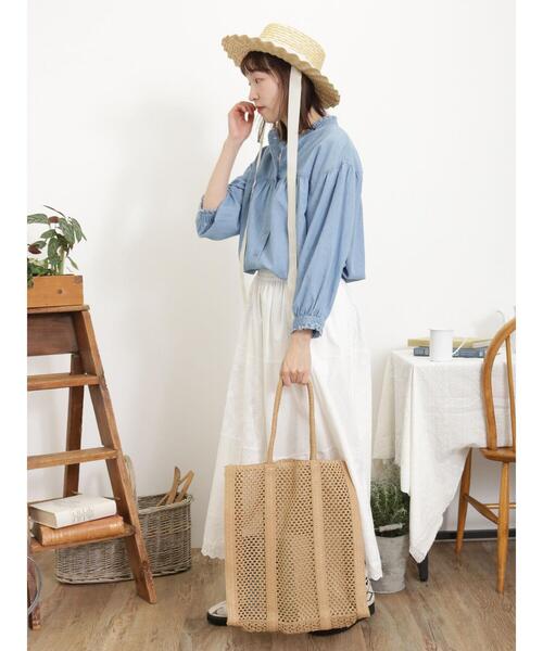 Samansa Mos2（サマンサ モスモス）の「◎デニム前開きギャザーブラウス（シャツ/ブラウス・レディース・ブルー/サックスブルー・F）」の10枚目の写真