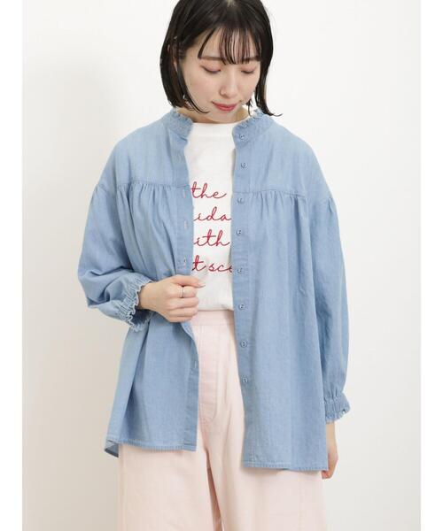 Samansa Mos2（サマンサ モスモス）の「◎デニム前開きギャザーブラウス（シャツ/ブラウス・レディース・ブルー/サックスブルー・F）」の12枚目の写真