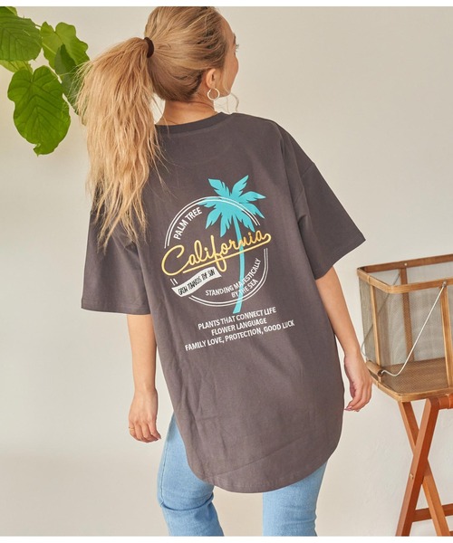 anap mimpi（アナップミンピ）の「パームツリー メッセージ 刺繍 コットン ビッグ Tシャツ（Tシャツ/カットソー・レディース・ホワイト/ダークグレー/グレー・FREE）」の3枚目の写真
