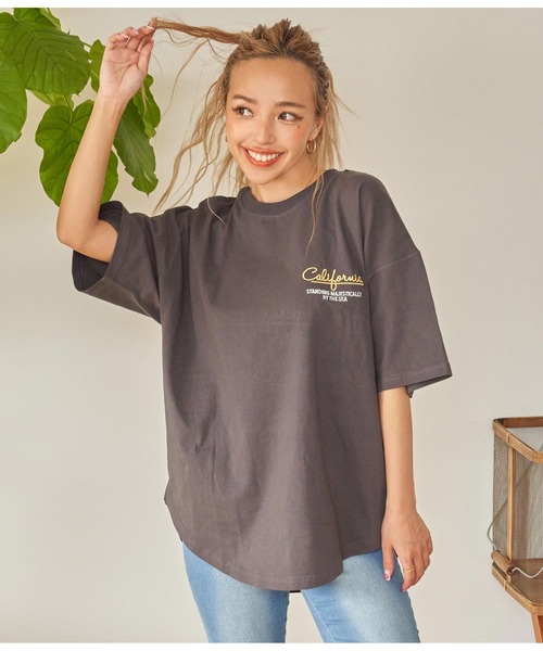 anap mimpi（アナップミンピ）の「パームツリー メッセージ 刺繍 コットン ビッグ Tシャツ（Tシャツ/カットソー・レディース・ホワイト/ダークグレー/グレー・FREE）」の16枚目の写真