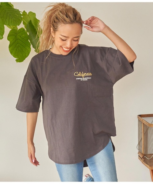 anap mimpi（アナップミンピ）の「パームツリー メッセージ 刺繍 コットン ビッグ Tシャツ（Tシャツ/カットソー・レディース・ホワイト/ダークグレー/グレー・FREE）」の17枚目の写真