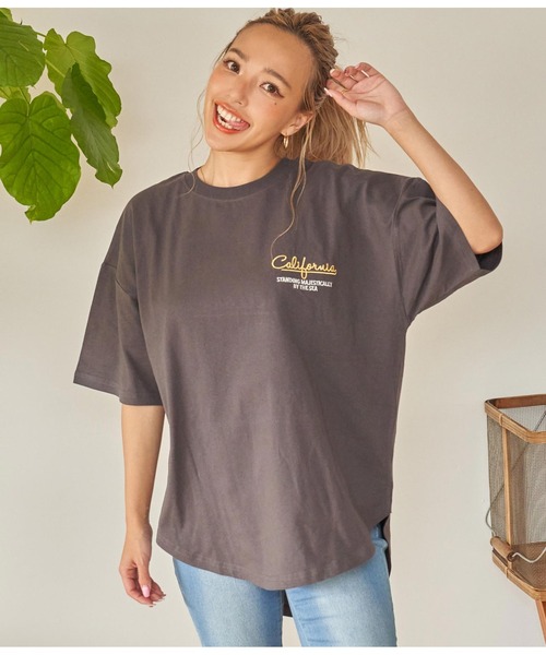 anap mimpi（アナップミンピ）の「パームツリー メッセージ 刺繍 コットン ビッグ Tシャツ（Tシャツ/カットソー・レディース・ホワイト/ダークグレー/グレー・FREE）」の18枚目の写真