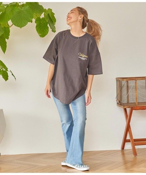 anap mimpi（アナップミンピ）の「パームツリー メッセージ 刺繍 コットン ビッグ Tシャツ（Tシャツ/カットソー・レディース・ホワイト/ダークグレー/グレー・FREE）」の19枚目の写真