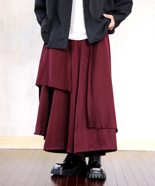 【セール】【neos】ルーズシルエット レイヤード ドレープ ワンポイント スカート ワイド 袴 バルーン パンツ（その他パンツ）｜neos（ネオス）