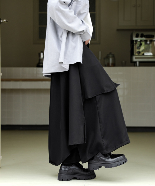 【セール】【neos】ルーズシルエット レイヤード ドレープ ワンポイント スカート ワイド 袴 バルーン パンツ（その他パンツ）｜neos（ネオス）