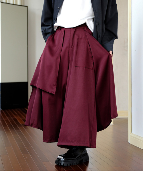 【セール】【neos】ルーズシルエット レイヤード ドレープ ワンポイント スカート ワイド 袴 バルーン パンツ（その他パンツ）｜neos（ネオス）