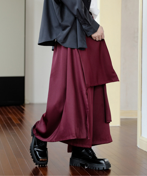 【セール】【neos】ルーズシルエット レイヤード ドレープ ワンポイント スカート ワイド 袴 バルーン パンツ（その他パンツ）｜neos（ネオス）