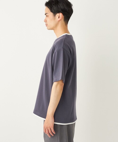 SHIPS Colors(シップス カラーズ)の「SHIPS Colors:〈手洗い可能〉フェイクレイヤード キーネック ショートスリーブ(Tシャツ/カットソー・メンズ・ダークグレー/グリーン/ブルー・MEDIUM/LARGE/X-LARGE)」の4枚目の写真