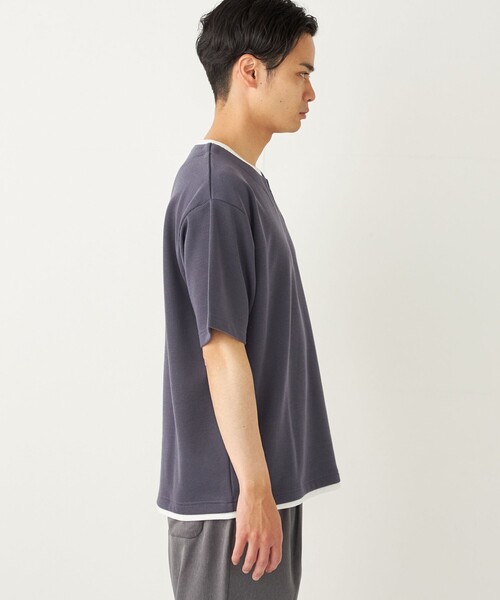 SHIPS Colors(シップス カラーズ)の「SHIPS Colors:〈手洗い可能〉フェイクレイヤード キーネック ショートスリーブ(Tシャツ/カットソー・メンズ・ダークグレー/グリーン/ブルー・MEDIUM/LARGE/X-LARGE)」の6枚目の写真