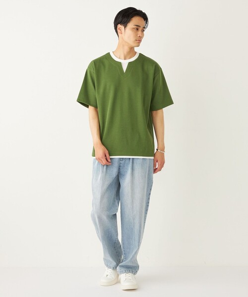 SHIPS Colors(シップス カラーズ)の「SHIPS Colors:〈手洗い可能〉フェイクレイヤード キーネック ショートスリーブ(Tシャツ/カットソー・メンズ・ダークグレー/グリーン/ブルー・MEDIUM/LARGE/X-LARGE)」の8枚目の写真
