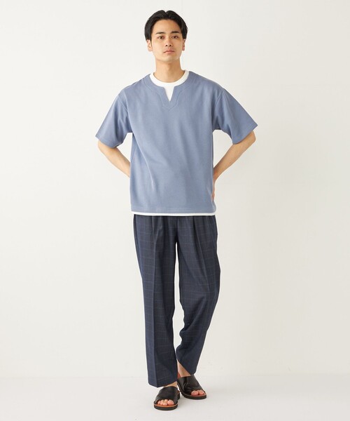 SHIPS Colors(シップス カラーズ)の「SHIPS Colors:〈手洗い可能〉フェイクレイヤード キーネック ショートスリーブ(Tシャツ/カットソー・メンズ・ダークグレー/グリーン/ブルー・MEDIUM/LARGE/X-LARGE)」の9枚目の写真