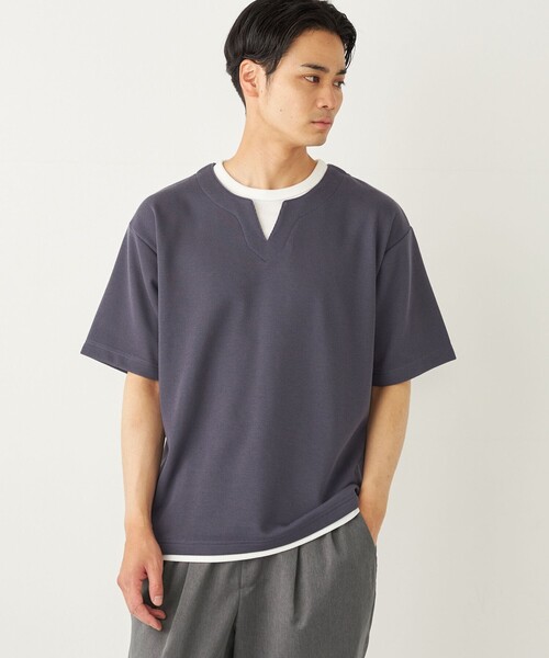 SHIPS Colors(シップス カラーズ)の「SHIPS Colors:〈手洗い可能〉フェイクレイヤード キーネック ショートスリーブ(Tシャツ/カットソー・メンズ・ダークグレー/グリーン/ブルー・MEDIUM/LARGE/X-LARGE)」の10枚目の写真