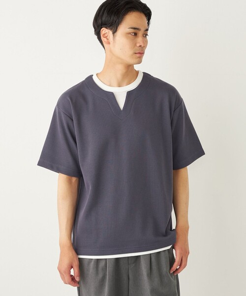SHIPS Colors(シップス カラーズ)の「SHIPS Colors:〈手洗い可能〉フェイクレイヤード キーネック ショートスリーブ(Tシャツ/カットソー・メンズ・ダークグレー/グリーン/ブルー・MEDIUM/LARGE/X-LARGE)」の12枚目の写真