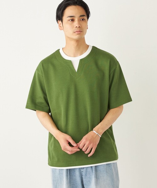 SHIPS Colors(シップス カラーズ)の「SHIPS Colors:〈手洗い可能〉フェイクレイヤード キーネック ショートスリーブ(Tシャツ/カットソー・メンズ・ダークグレー/グリーン/ブルー・MEDIUM/LARGE/X-LARGE)」の16枚目の写真