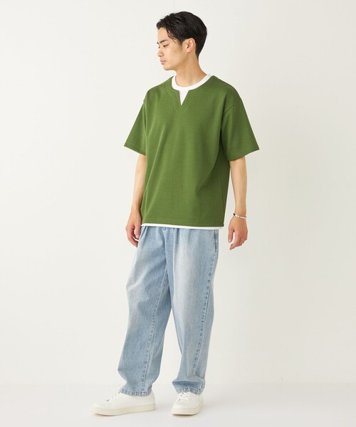 SHIPS Colors(シップス カラーズ)の「SHIPS Colors:〈手洗い可能〉フェイクレイヤード キーネック ショートスリーブ(Tシャツ/カットソー・メンズ・ダークグレー/グリーン/ブルー・MEDIUM/LARGE/X-LARGE)」の18枚目の写真