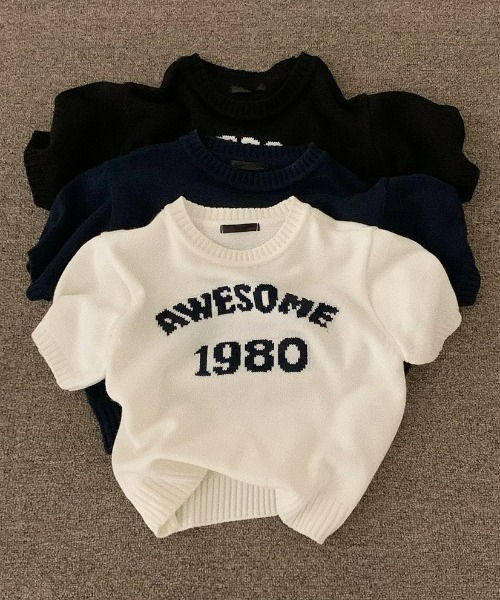 BEIDELLI（ベイデリー）の「[BELLIDE MADE] AWESOMEラウンド配色半袖ニット（Tシャツ/カットソー・レディース・ネイビー/ホワイト・FREE）」の13枚目の写真