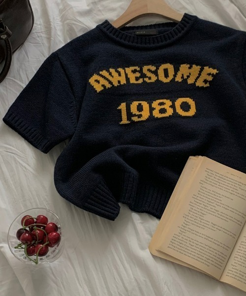 BEIDELLI（ベイデリー）の「[BELLIDE MADE] AWESOMEラウンド配色半袖ニット（Tシャツ/カットソー・レディース・ネイビー/ホワイト・FREE）」の11枚目の写真