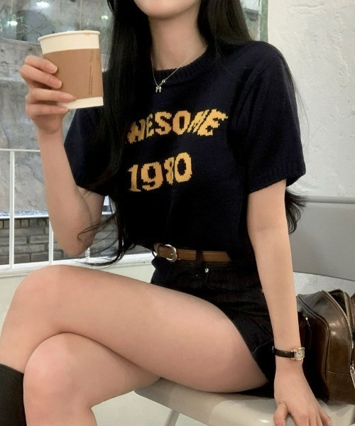 BEIDELLI（ベイデリー）の「[BELLIDE MADE] AWESOMEラウンド配色半袖ニット（Tシャツ/カットソー・レディース・ネイビー/ホワイト・FREE）」の10枚目の写真