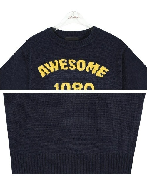 BEIDELLI（ベイデリー）の「[BELLIDE MADE] AWESOMEラウンド配色半袖ニット（Tシャツ/カットソー・レディース・ネイビー/ホワイト・FREE）」の18枚目の写真