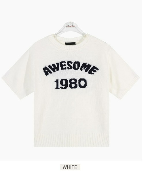 BEIDELLI（ベイデリー）の「[BELLIDE MADE] AWESOMEラウンド配色半袖ニット（Tシャツ/カットソー・レディース・ネイビー/ホワイト・FREE）」の15枚目の写真