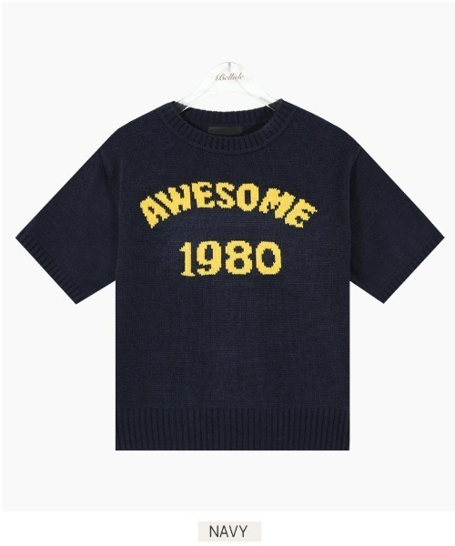 BEIDELLI（ベイデリー）の「[BELLIDE MADE] AWESOMEラウンド配色半袖ニット（Tシャツ/カットソー・レディース・ネイビー/ホワイト・FREE）」の16枚目の写真