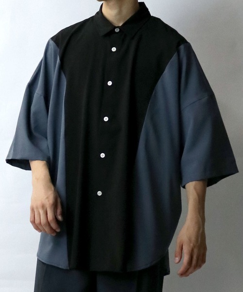 Starting Over(スターティングオーバー)の「wide silhouette bicolor shirt/ワイドシルエットバイカラー 半袖 シャツ(シャツ/ブラウス・メンズ・ブラック/チャコール/ホワイト・M/XL/L)」の9枚目の写真