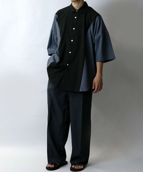 Starting Over(スターティングオーバー)の「wide silhouette bicolor shirt/ワイドシルエットバイカラー 半袖 シャツ(シャツ/ブラウス・メンズ・ブラック/チャコール/ホワイト・M/XL/L)」の11枚目の写真