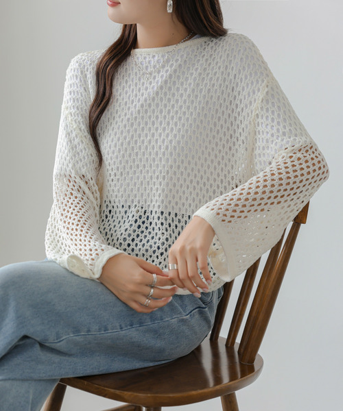 BANNER SELECT(バナーセレクト)の「バックカシュクール透かし編みニットトップス(Tシャツ/カットソー・レディース・ブラック/ブルー/アイボリー・FREE)」の18枚目の写真