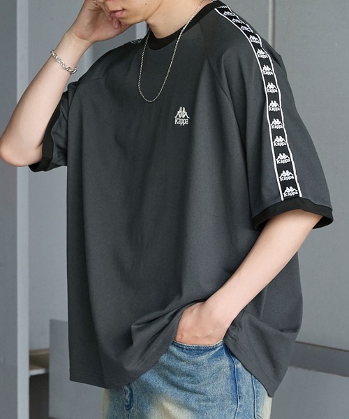 Kappa（カッパ）の「Kappa / カッパ 別注 ロゴ刺繍 サイドライン ラグラン リンガー半袖Tシャツ（Tシャツ/カットソー・メンズ・ブラック/オフホワイト/グレイッシュブルー/グレイッシュベージュ/ダークグレー・L/M）」の5枚目の写真