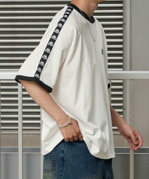 Kappa（カッパ）の「Kappa / カッパ 別注 ロゴ刺繍 サイドライン ラグラン リンガー半袖Tシャツ（Tシャツ/カットソー・メンズ・ブラック/オフホワイト/グレイッシュブルー/グレイッシュベージュ/ダークグレー・L/M）」の8枚目の写真