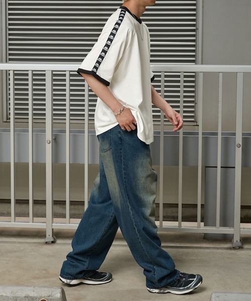 Kappa（カッパ）の「Kappa / カッパ 別注 ロゴ刺繍 サイドライン ラグラン リンガー半袖Tシャツ（Tシャツ/カットソー・メンズ・ブラック/オフホワイト/グレイッシュブルー/グレイッシュベージュ/ダークグレー・L/M）」の12枚目の写真