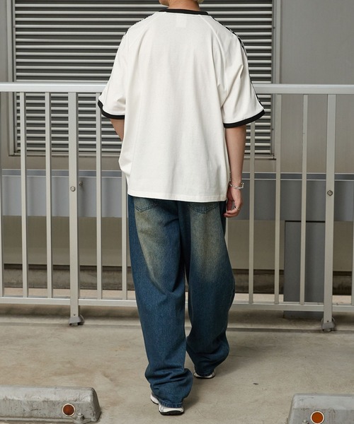 Kappa（カッパ）の「Kappa / カッパ 別注 ロゴ刺繍 サイドライン ラグラン リンガー半袖Tシャツ（Tシャツ/カットソー・メンズ・ブラック/オフホワイト/グレイッシュブルー/グレイッシュベージュ/ダークグレー・L/M）」の13枚目の写真