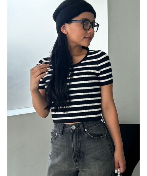 GYDA（ジェイダ）の「GYGYプレートハーフスリーブニットトップス（ニット/セーター・レディース・ブラック/オフホワイト/その他1・FREE）」の12枚目の写真