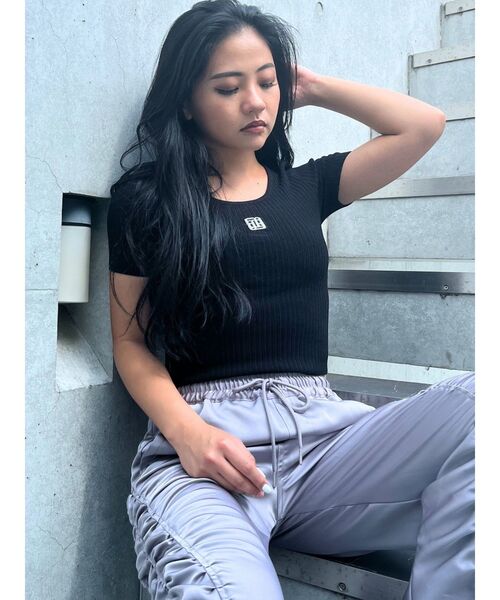 GYDA（ジェイダ）の「GYGYプレートハーフスリーブニットトップス（ニット/セーター・レディース・ブラック/オフホワイト/その他1・FREE）」の15枚目の写真